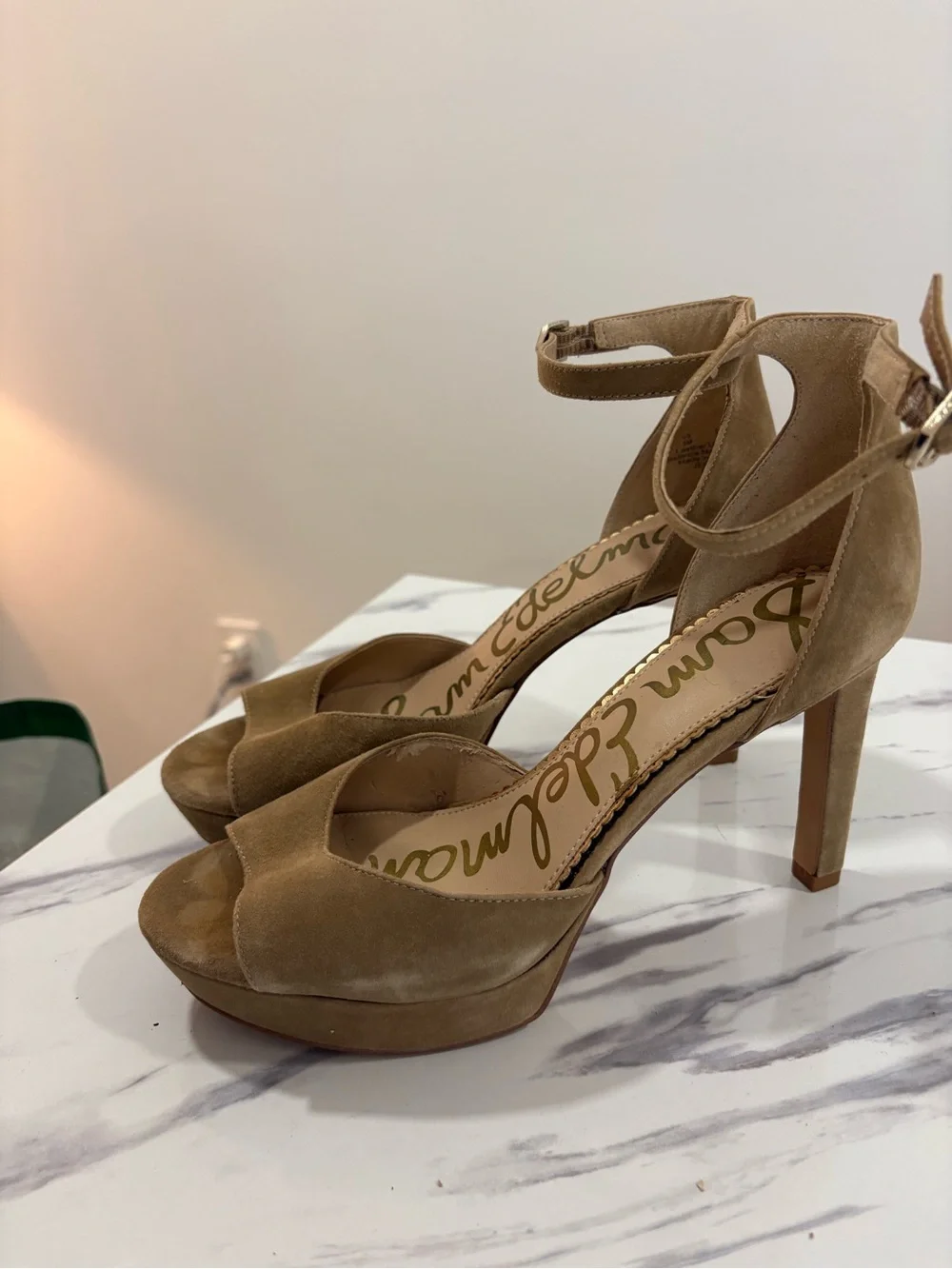 Sam Edelman Taupe Suede Platform Sandal